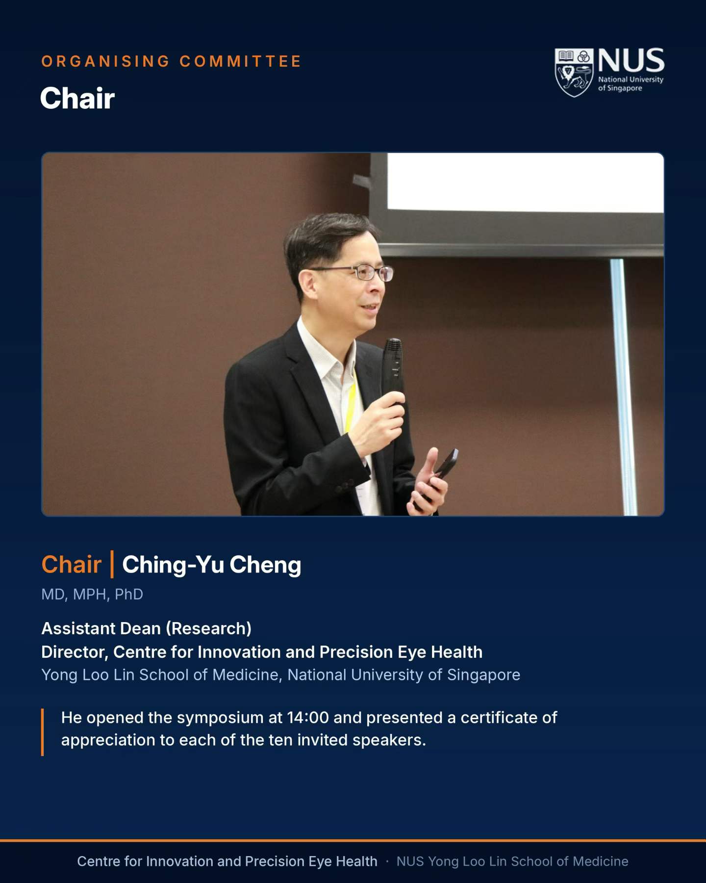 Symposium Chair Prof. Ching-Yu Cheng opening the event